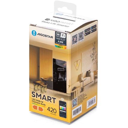 Светодиодная RGBW-лампочка с регулированием яркости FILAMENT A60 E27/4,9W/230V 2700K Wi-Fi - Aigostar
