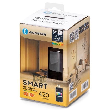 Светодиодная RGBW-лампочка с регулированием яркости FILAMENT G80 E27/4,9W/230V 2700K Wi-Fi - Aigostar