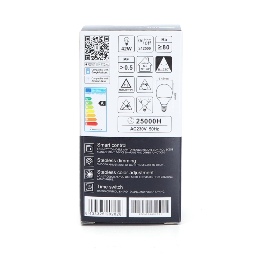 Светодиодная RGBW-лампочка с регулированием яркости G45 E14/7W/230V 3000-6500K Wi-Fi - Aigostar