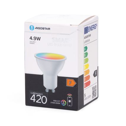 Светодиодная RGBW-лампочка с регулированием яркости GU10/4,9W/230V 2700-6500K Wi-Fi - Aigostar