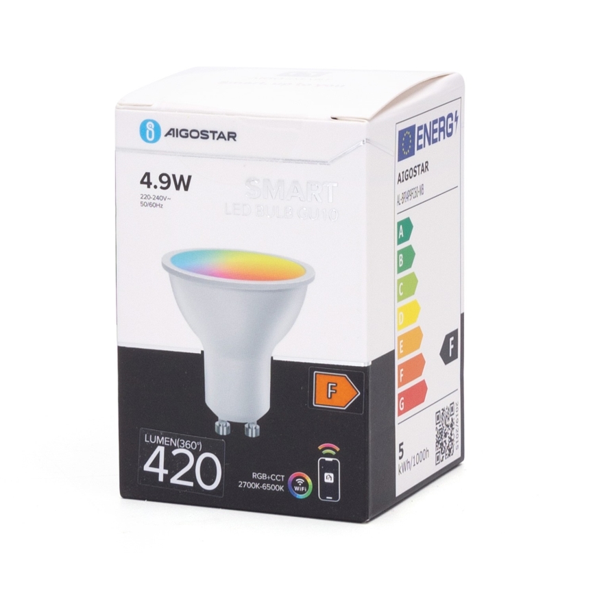 Светодиодная RGBW-лампочка с регулированием яркости GU10/4,9W/230V 2700-6500K Wi-Fi - Aigostar
