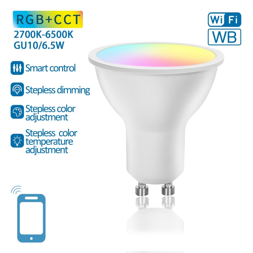 Светодиодная RGBW-лампочка с регулированием яркости GU10/6,5W/230V 2700-6500K Wi-Fi - Aigostar