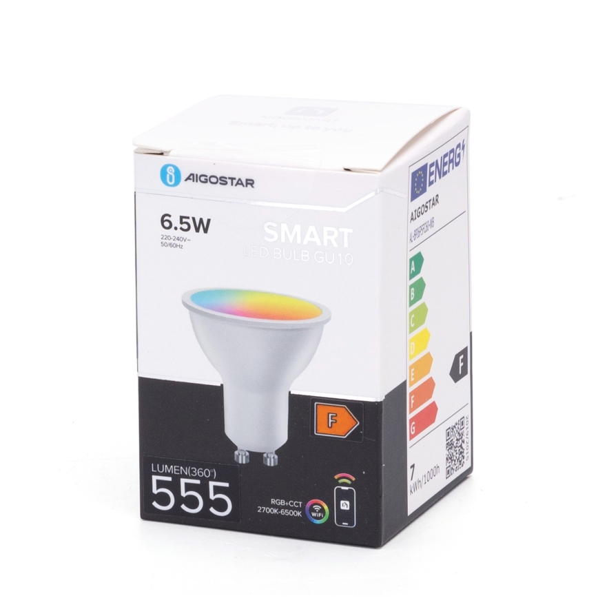 Светодиодная RGBW-лампочка с регулированием яркости GU10/6,5W/230V 2700-6500K Wi-Fi - Aigostar