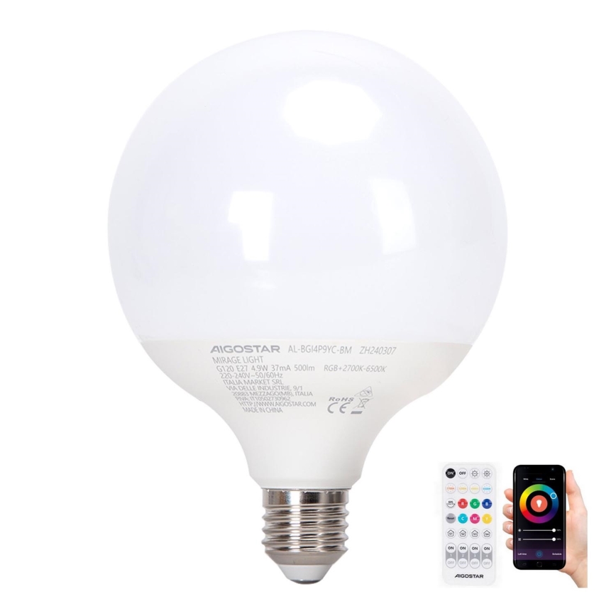 Светодиодная RGBW-лампочка с регулированием яркости MESH G120 E27/4,9W/230V 2700-6500K + дистанционное управление - Aigostar