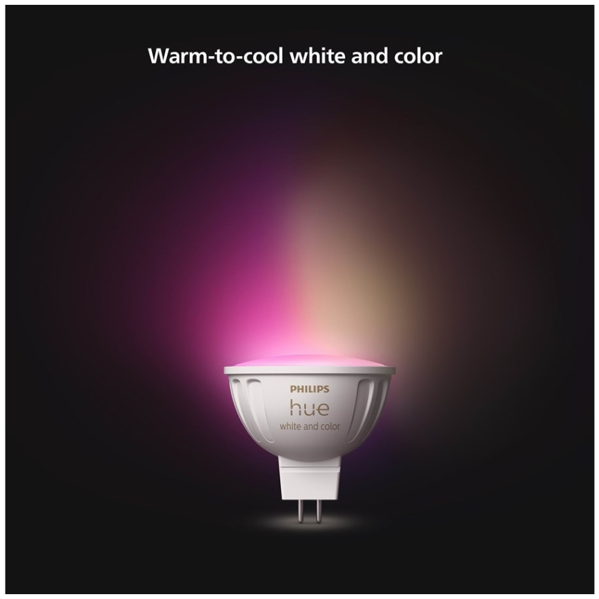 Светодиодная RGBW-лампочка с регулированием яркости Philips Hue White And Color Ambiance GU5,3/MR16/6,3W/12V 2000-6500K