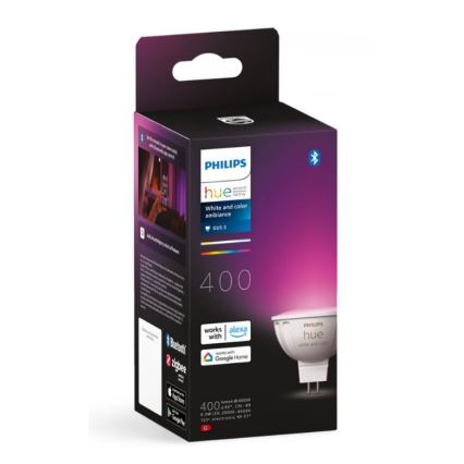 Светодиодная RGBW-лампочка с регулированием яркости Philips Hue White And Color Ambiance GU5,3/MR16/6,3W/12V 2000-6500K