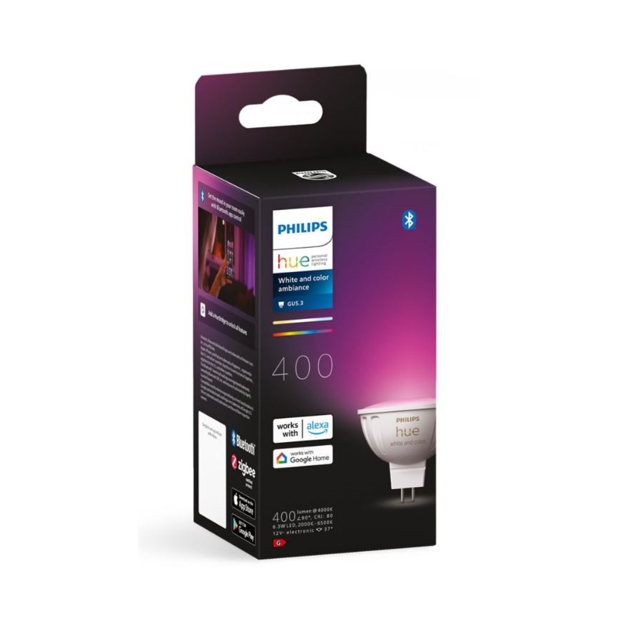 Светодиодная RGBW-лампочка с регулированием яркости Philips Hue White And Color Ambiance GU5,3/MR16/6,3W/12V 2000-6500K