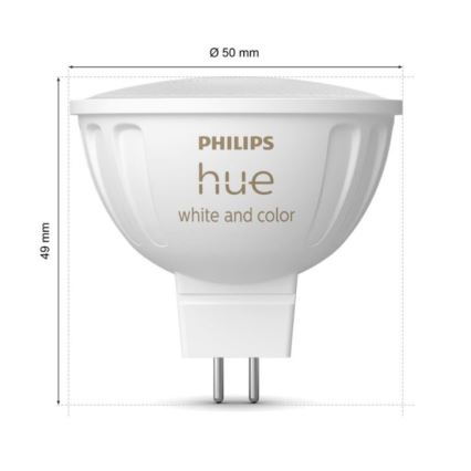 Светодиодная RGBW-лампочка с регулированием яркости Philips Hue White And Color Ambiance GU5,3/MR16/6,3W/12V 2000-6500K