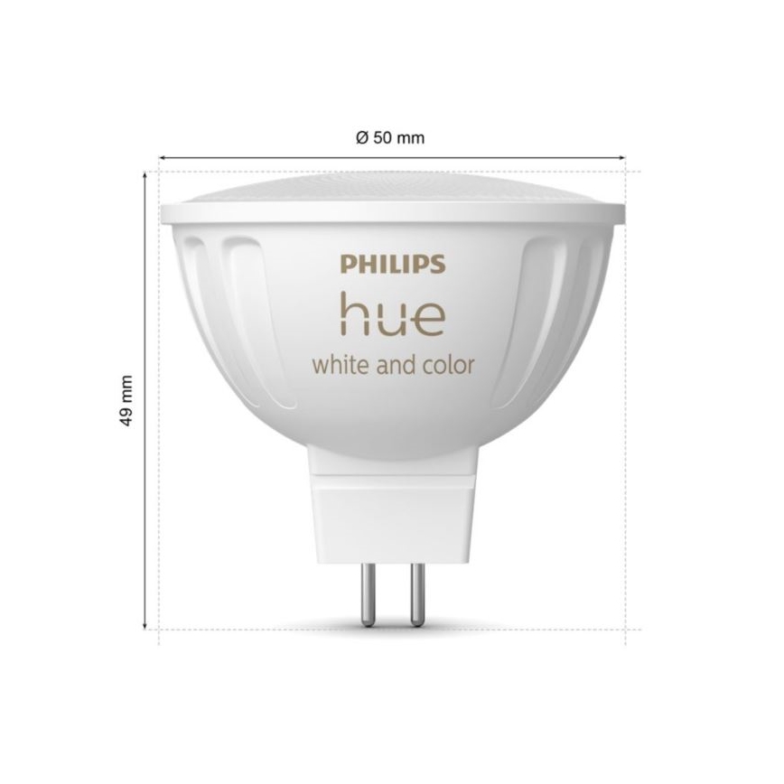Светодиодная RGBW-лампочка с регулированием яркости Philips Hue White And Color Ambiance GU5,3/MR16/6,3W/12V 2000-6500K