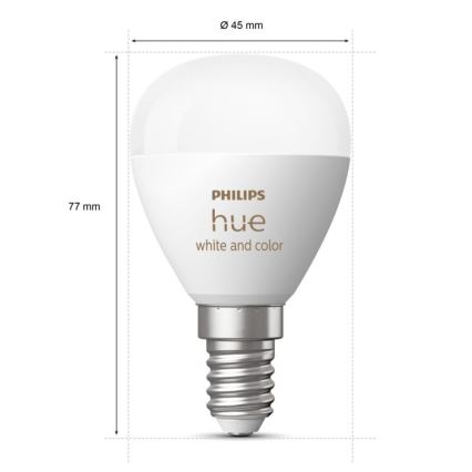 Светодиодная RGBW-лампочка с регулированием яркости Philips Hue White And Color Ambiance P45 E14/5,1W/230V 2000-6500K