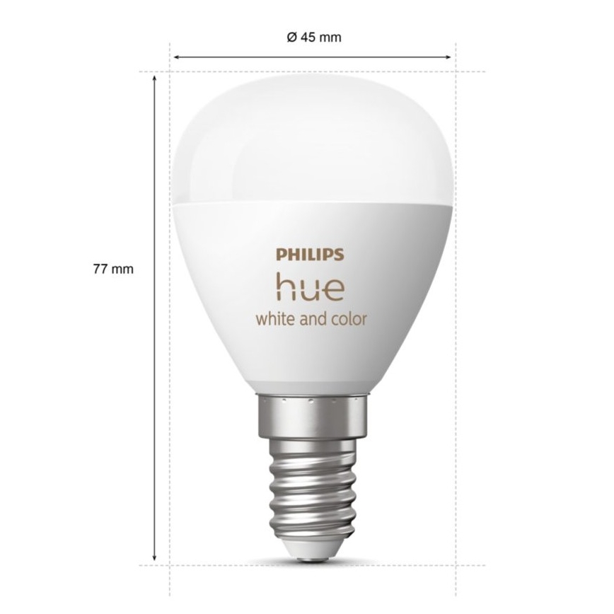 Светодиодная RGBW-лампочка с регулированием яркости Philips Hue White And Color Ambiance P45 E14/5,1W/230V 2000-6500K