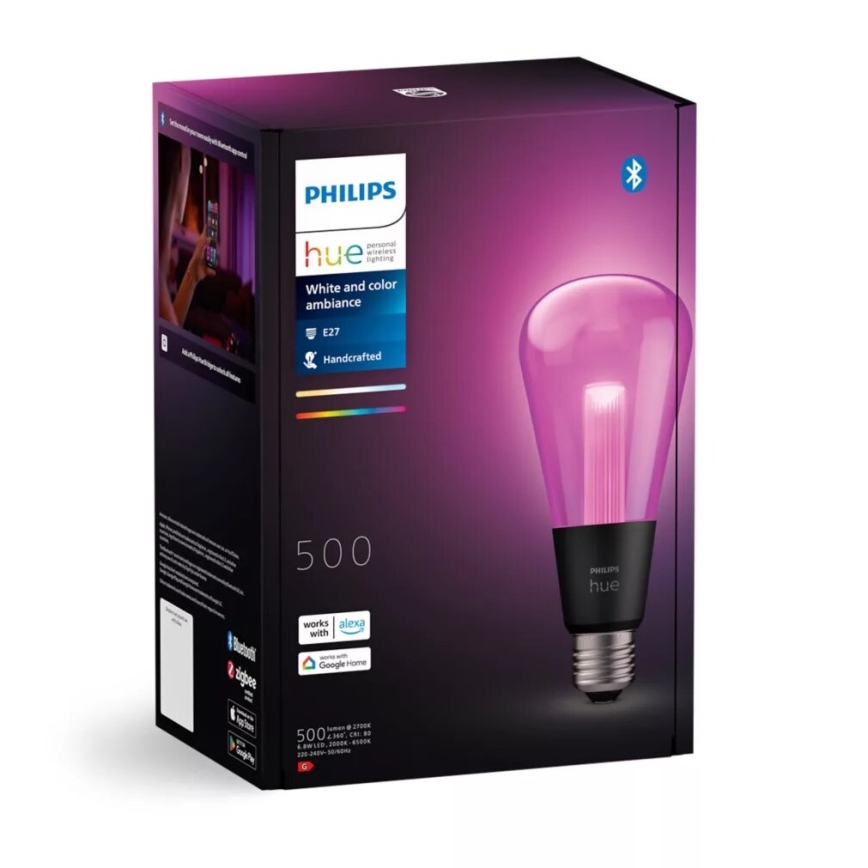 Светодиодная RGBW-лампочка с регулированием яркости Philips Hue White And Color Ambiance E27/6,8W/230V 2000-6500K