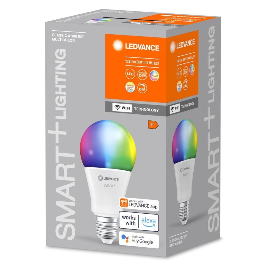 Светодиодная RGBW-лампочка с регулированием яркости SMART+ E27/14W/230V 2700-6500K Wi-Fi - Ledvance
