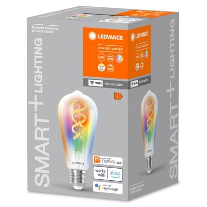 Светодиодная RGBW-лампочка с регулированием яркости SMART+ FILAMENT EDISON ST64 E27/4,8W/230V 2700-6500K Wi-Fi - Ledvance