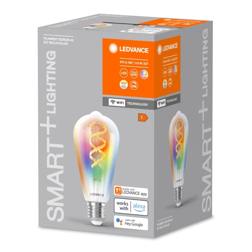 Светодиодная RGBW-лампочка с регулированием яркости SMART+ FILAMENT EDISON ST64 E27/4,8W/230V 2700-6500K Wi-Fi - Ledvance