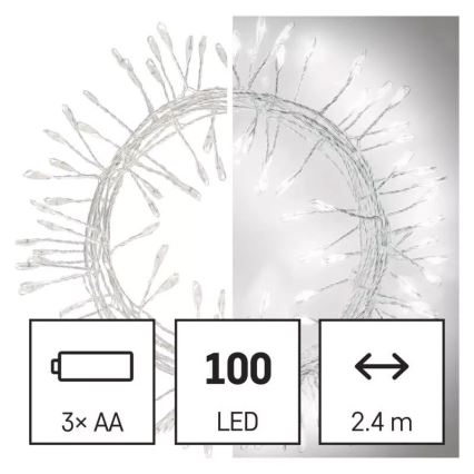 Светодиодная рождественская гирлянда 100xLED/3xAA 2,7 м холодный белый