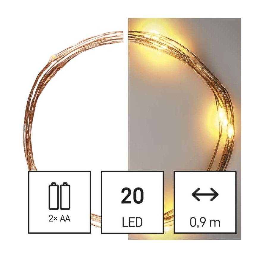 Светодиодная рождественская гирлянда 20xLED/2,4 м теплый белый