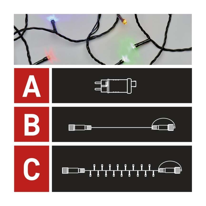 Светодиодная рождественская уличная гирлянда 100xLED/15 м IP44 разноцветная