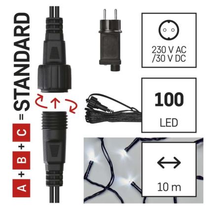 Светодиодная рождественская уличная гирлянда 100xLED/15 м IP44 холодный белый