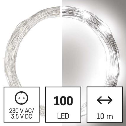 Светодиодная рождественская уличная гирлянда 100xLED/15 м IP44 холодный белый