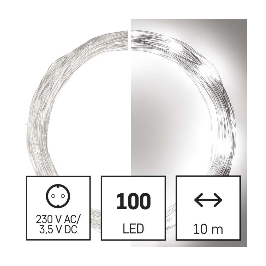 Светодиодная рождественская уличная гирлянда 100xLED/15 м IP44 холодный белый