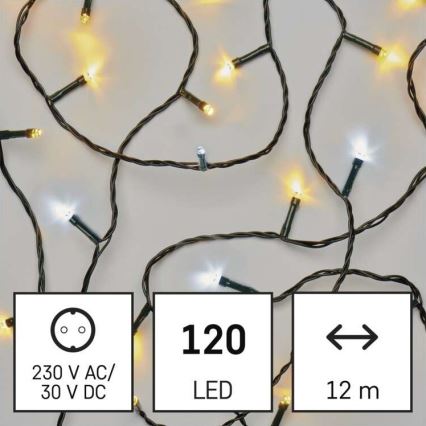 Светодиодная рождественская уличная гирлянда 120xLED/2 режима 17 м IP44 теплый/холодный белый