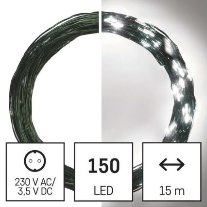 Светодиодная рождественская уличная гирлянда 150xLED/20 м IP44 холодный белый