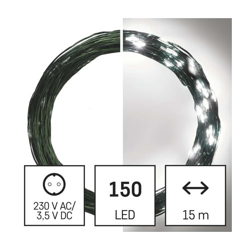 Светодиодная рождественская уличная гирлянда 150xLED/20 м IP44 холодный белый