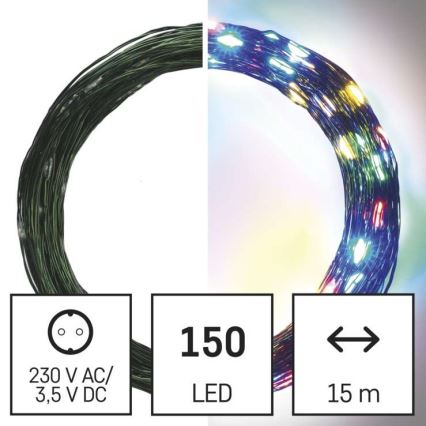 Светодиодная рождественская уличная гирлянда 150xLED/20 м IP44 разноцветная