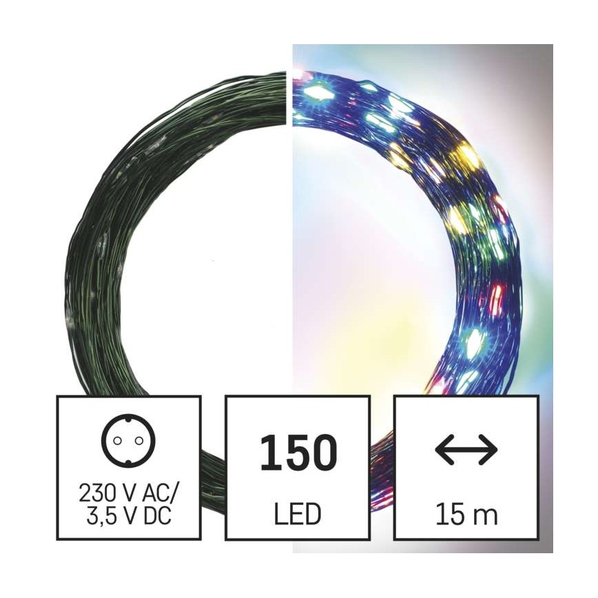 Светодиодная рождественская уличная гирлянда 150xLED/20 м IP44 разноцветная