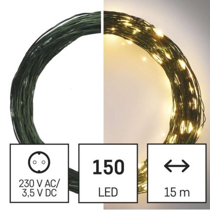 Светодиодная рождественская уличная гирлянда 150xLED/20 м IP44 теплый белый