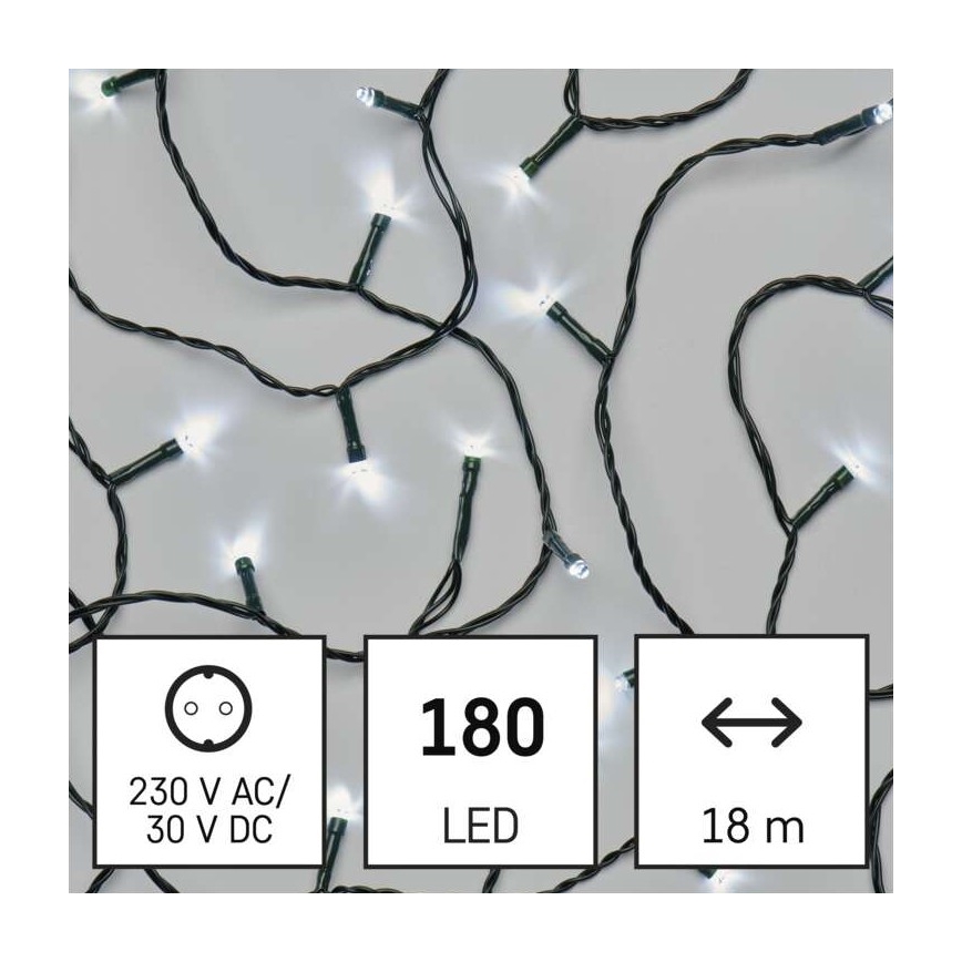 Светодиодная рождественская уличная гирлянда 180xLED/8 режимов 23 м IP44 холодный белый
