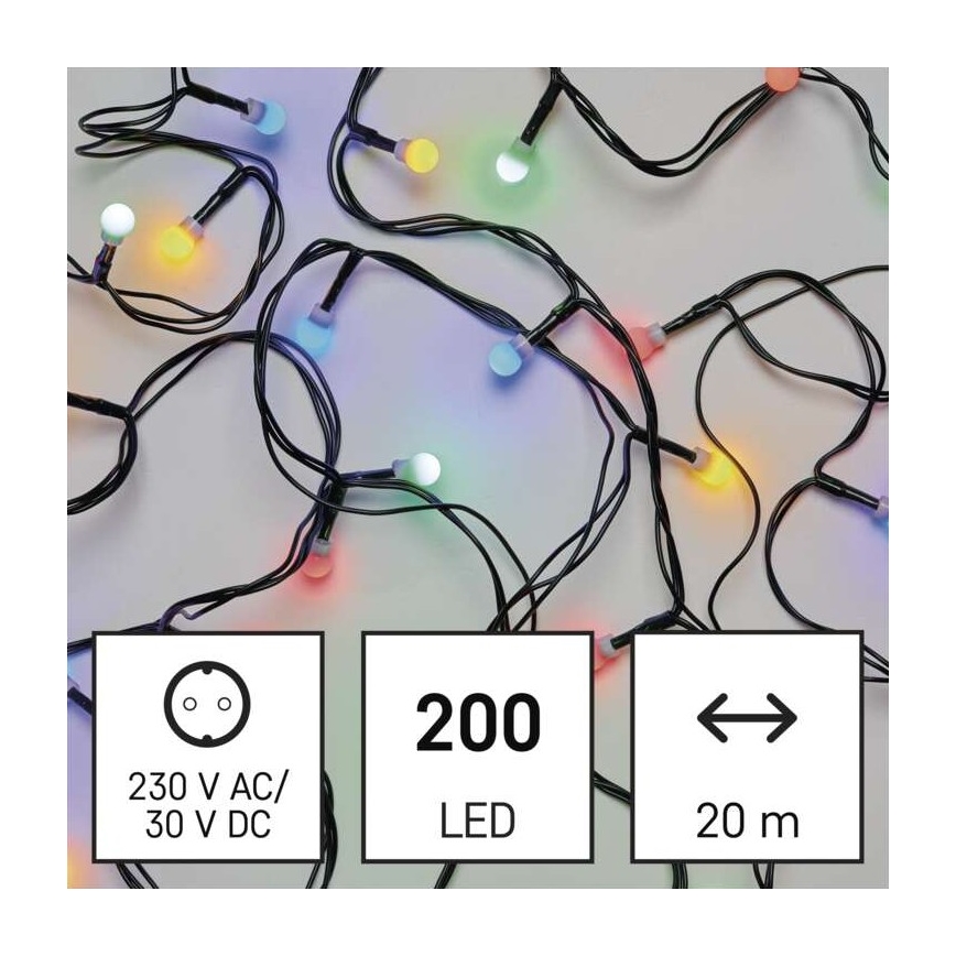 Светодиодная рождественская уличная гирлянда 200xLED/8 режимов 25 м IP44 разноцветная