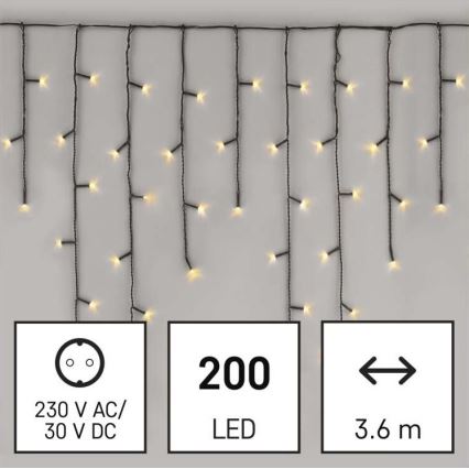 Светодиодная рождественская уличная гирлянда 200xLED/8 режимов 8,6 м IP44 теплый белый