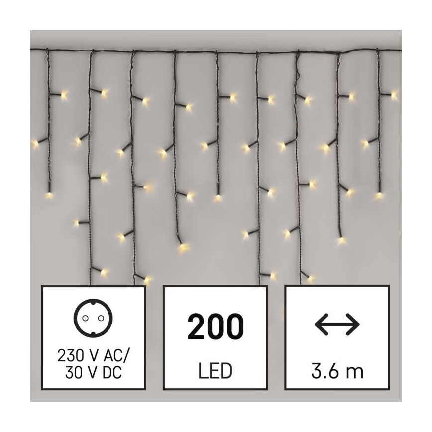 Светодиодная рождественская уличная гирлянда 200xLED/8 режимов 8,6 м IP44 теплый белый