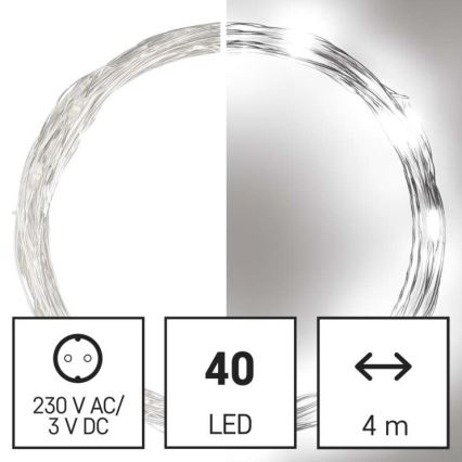 Светодиодная рождественская уличная гирлянда 40xLED/9 м IP44 холодный белый