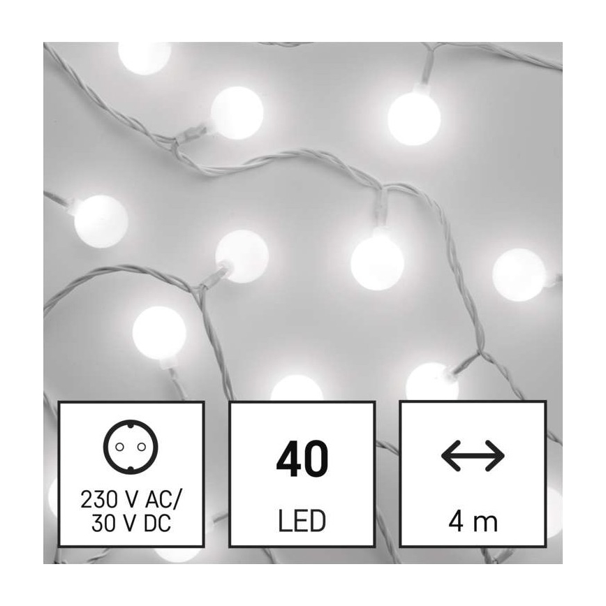 Светодиодная рождественская уличная гирлянда 40xLED/9 м IP44 холодный белый