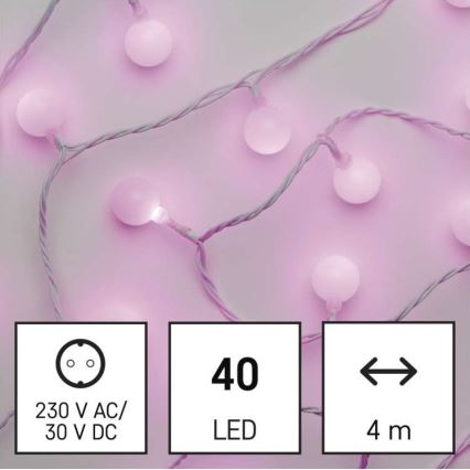 Светодиодная рождественская уличная гирлянда 40xLED/9 м IP44 розовая