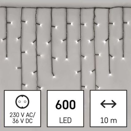 Светодиодная рождественская уличная гирлянда 600xLED/8 режимов 15 м IP44 холодный белый