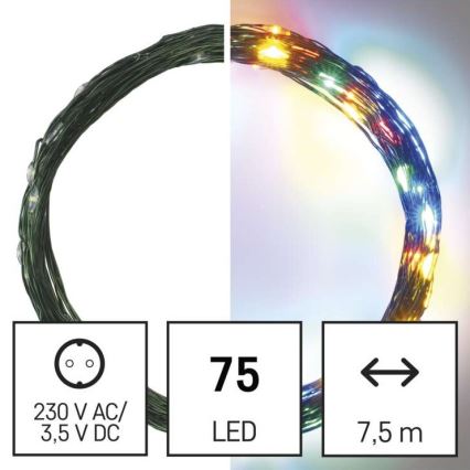 Светодиодная рождественская уличная гирлянда 75xLED/12,5 м IP44 разноцветная