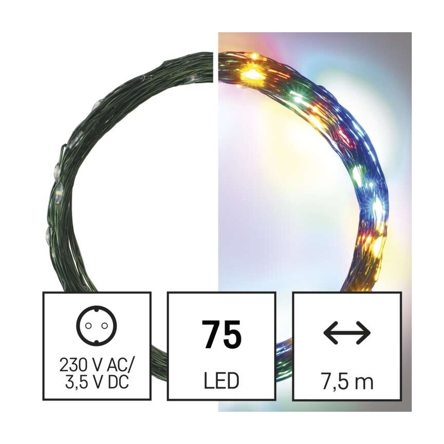 Светодиодная рождественская уличная гирлянда 75xLED/12,5 м IP44 разноцветная