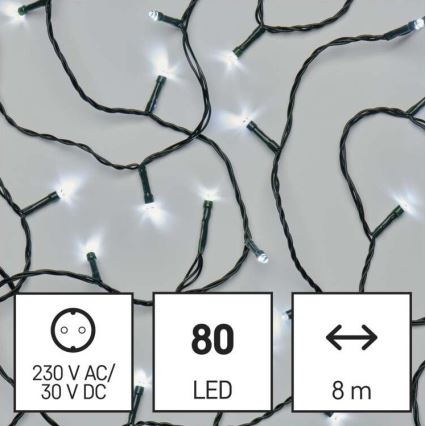 Светодиодная рождественская уличная гирлянда 80xLED/13 м IP44 холодный белый