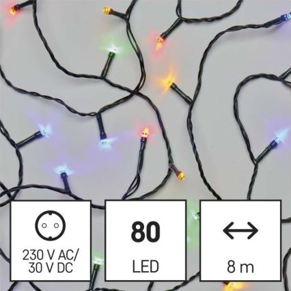 Светодиодная рождественская уличная гирлянда 80xLED/13 м IP44 разноцветная