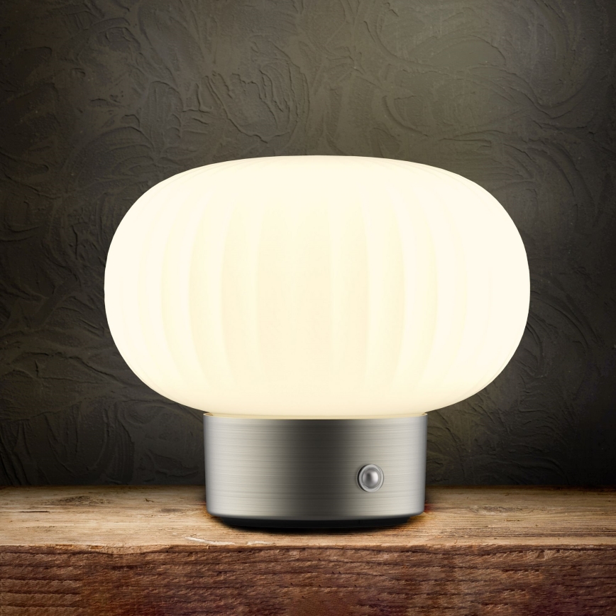 Светодиодная сенсорная настольная лампа с регулированием яркости LATTE LED/1,8W/5V USB 2000 mAh матовый хром/белый