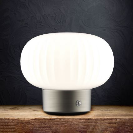Светодиодная сенсорная настольная лампа с регулированием яркости LATTE LED/1,8W/5V USB 2000 mAh матовый хром/белый