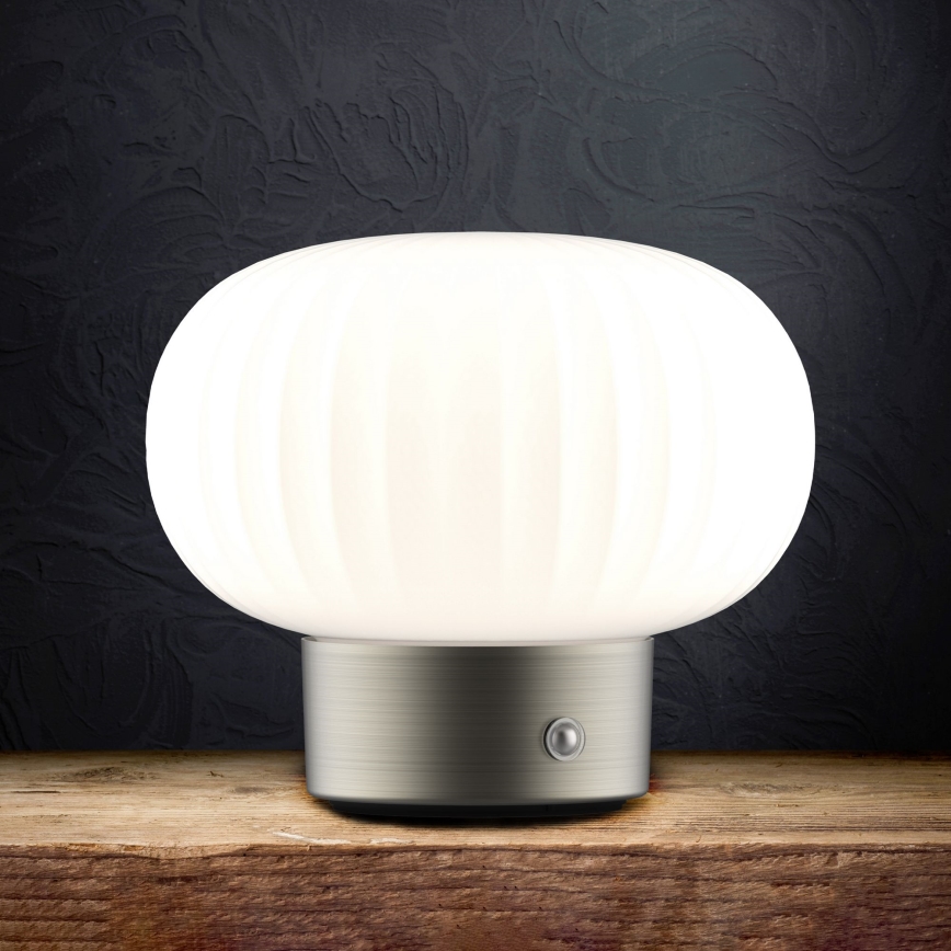 Светодиодная сенсорная настольная лампа с регулированием яркости LATTE LED/1,8W/5V USB 2000 mAh матовый хром/белый