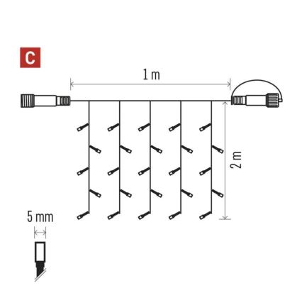 Светодиодная уличная гирлянда 100xLED/1x2m IP44 тёплый белый