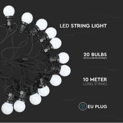 Светодиодная уличная гирлянда STRING 10 м 20xLED/0,5W/24/230V 3000K IP44