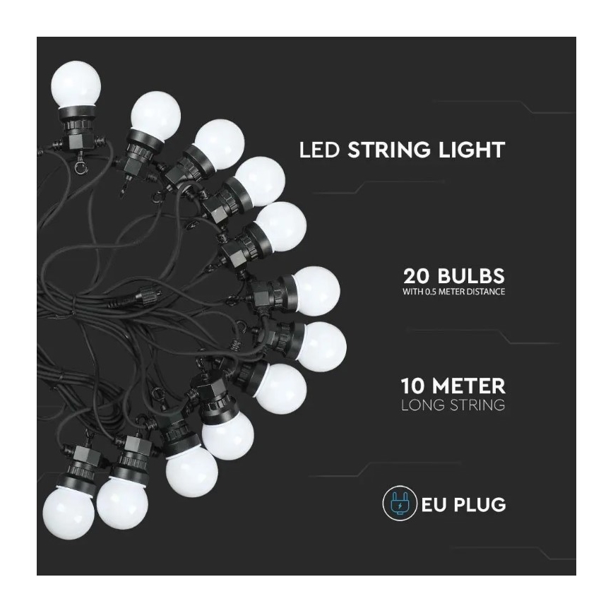 Светодиодная уличная гирлянда STRING 10 м 20xLED/0,5W/24/230V 3000K IP44
