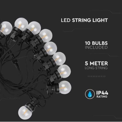 Светодиодная уличная гирлянда STRING 5 м 10xLED/0,4W/24/230V 3000K IP44